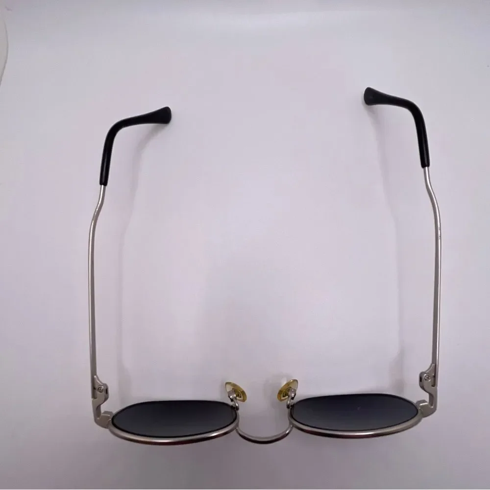 Hipster Small Oval Sunglasses Silver Frame with Gray Lenses